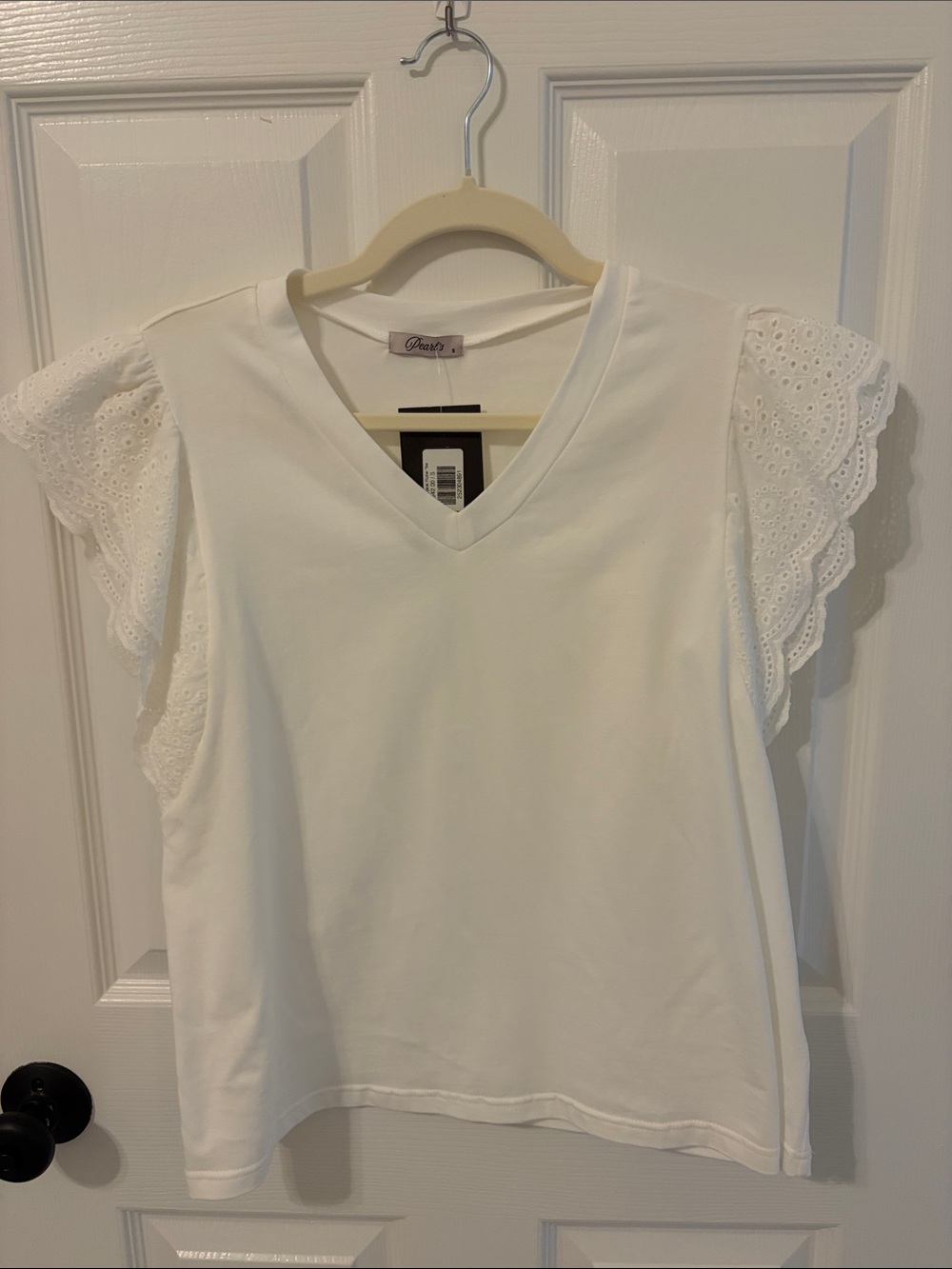 White V-Neck Eyelet Sleeve Top